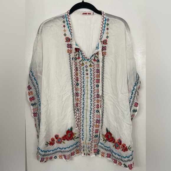 Johnny Was White Cupra Floral Embroidered Poncho Blouse Size Small - Picture 1 of 6